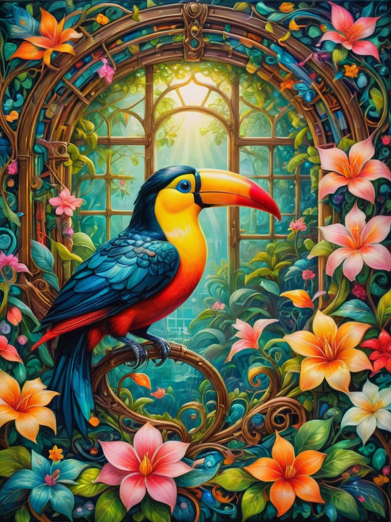 00398-3896989056-dreamlike, toucan, Amidst a realm of whimsical enchantment, a secret garden reveals, its intricate blossoms captivating the imag.png